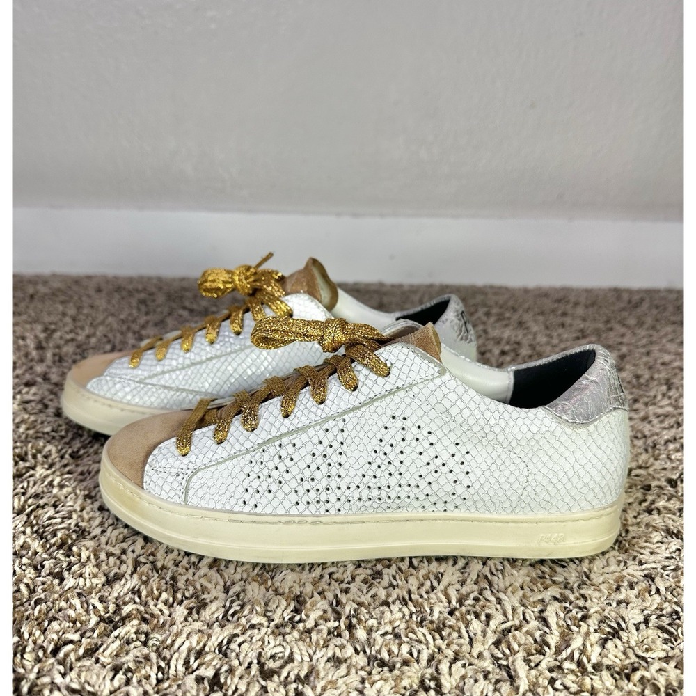 P448 John Women's Sneakers Size EU 35/6.5 US White Gold Suede Toe Fashion